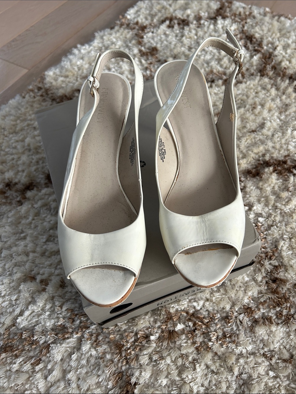 Nine West Cream Open-Toe Slingback Heels
